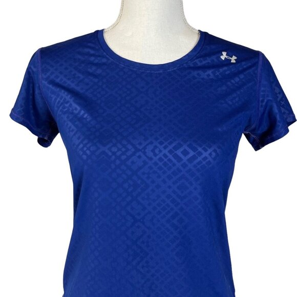 Under Armour Tshirt Womens Small Blue Workout Exercise Fitted Heat Gear - Picture 3 of 5